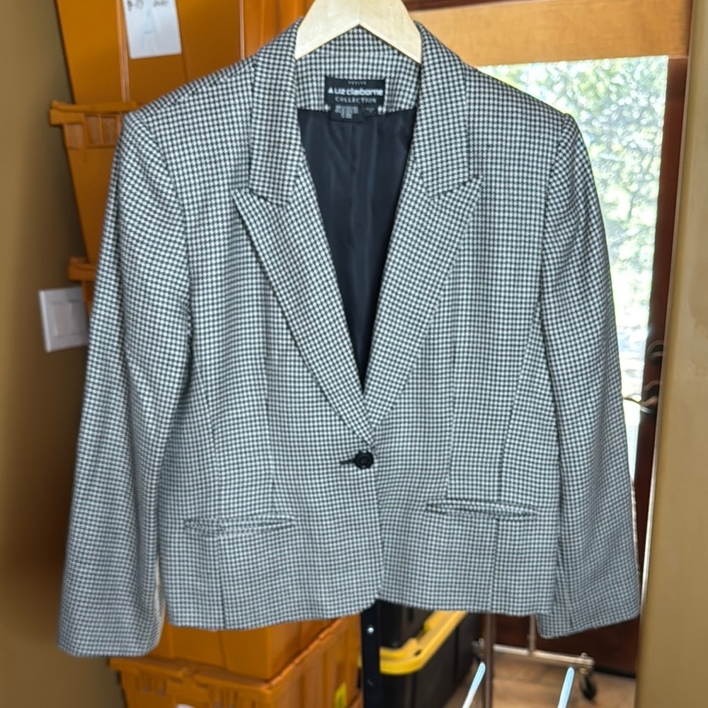 Liz Claiborne Collection 100% Wool Houndstooth Blazer Size 14P Petite Lined